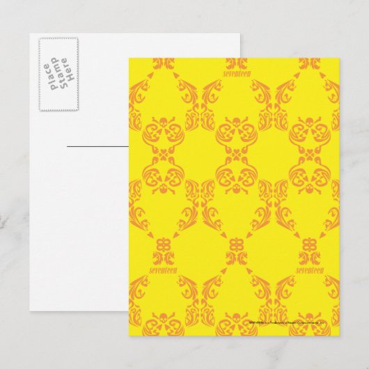 Damask Yellow-Orange Postkarte (Vorne/Hinten)
