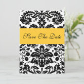 Damask Yellow Save the Date Hochzeitsankündigung (Stehend Vorderseite)