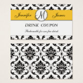 Damask Yellow Wedding Free Drink Coupon Card (Vorne & Hinten)