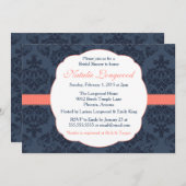 Damaske Einladung Bridal, Babydusche, KorallenMari (Vorne/Hinten)