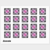 Damaske grau und rosa quadratischer aufkleber (Blatt)