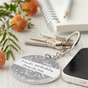 Damasken Muster, Grau Damaske, Geburtstagsparty Schlüsselanhänger