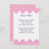 Damasken-rosa und orangefarbene Hochzeitsempfangsk Einladung (Vorne/Hinten)