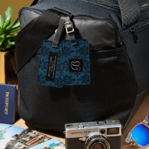 Damaskreise Blue Black Paisley Floral Print Gepäckanhänger