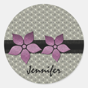 Damaskus-Blume Strickende Border-Sticker Runder Aufkleber
