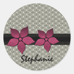 Damaskus-Blume Strickende Border-Sticker Runder Aufkleber