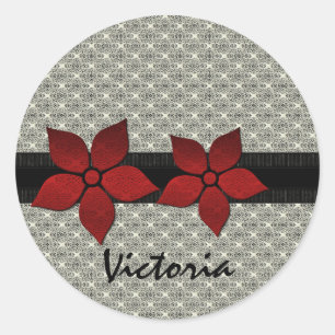 Damaskus-Blume Strickende Border-Sticker Runder Aufkleber