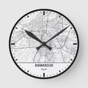 Damaskus Clock City Line Art Runde Wanduhr