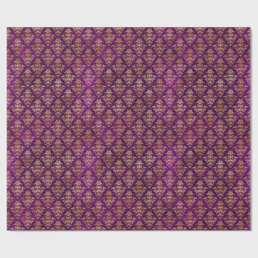 Damaskus Halloween Zauber Gold Lila Muster Geschenkpapier (Flach)