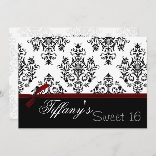 Damaskus Red 16 . Geburtstag Einladung (Vorne/Hinten)