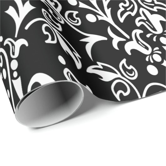 Damaskus Schwarz-Weiß Geschenkpapier (Rolleneckpunkt)