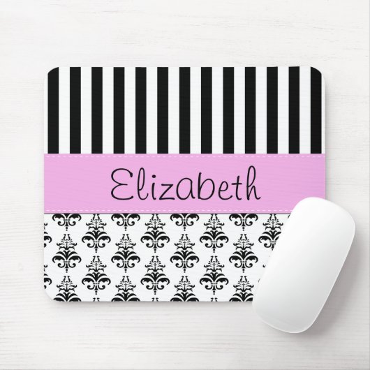 Damaskus, Streifen, Schwarz und Weiß, Ihr Name Mousepad (Mit Mouse)