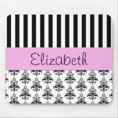 Damaskus, Streifen, Schwarz und Weiß, Ihr Name Mousepad (Vorne)