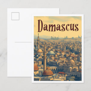 Damaskus Syrien Vintage Kunstreise Illustration Postkarte