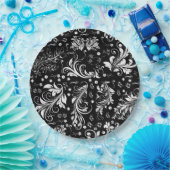 Damaskusmuster, französische Damaske, Schwarz und Pappteller (Party)