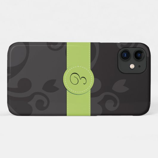 Damaskusmuster, Grau Damaske, Monogramm Case-Mate iPhone Hülle (Rückseite (Horizontal))