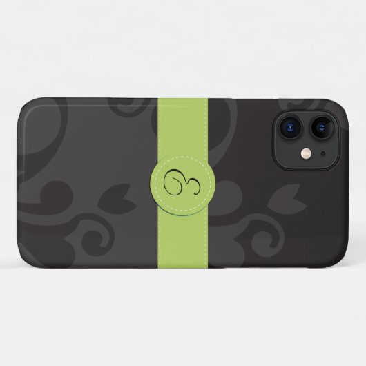 Damaskusmuster, Grau Damaske, Monogramm Case-Mate iPhone Hülle (Rückseite (Horizontal))