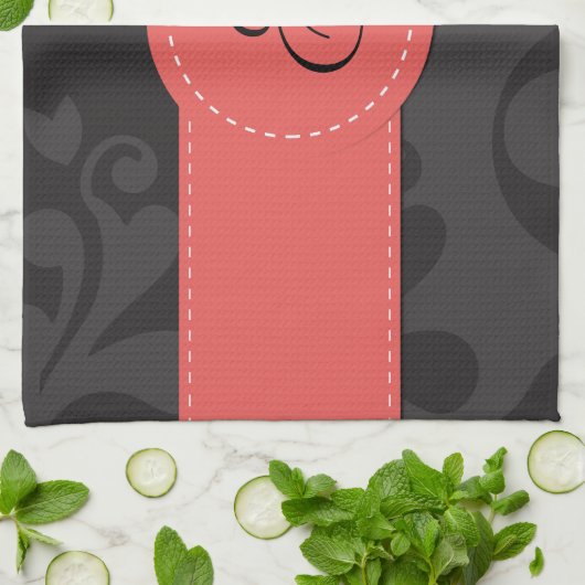 Damaskusmuster, Grau Damaske, Monogramm Handtuch (Gefaltet)