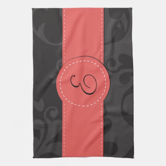 Damaskusmuster, Grau Damaske, Monogramm Handtuch (Vertikal)