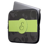 Damaskusmuster, Grau Damaske, Monogramm Laptopschutzhülle (Vorderseite Links)