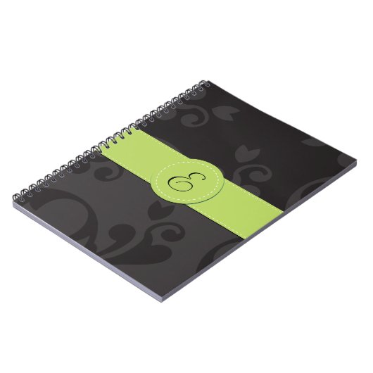 Damaskusmuster, Grau Damaske, Monogramm Notizblock (Linke Seite)