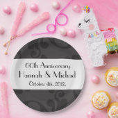 Damaskusmuster, grauer Damast, Jubiläum Pappteller (Party)