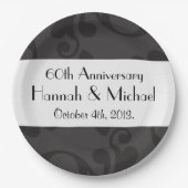 Damaskusmuster, grauer Damast, Jubiläum Pappteller (Vorderseite)