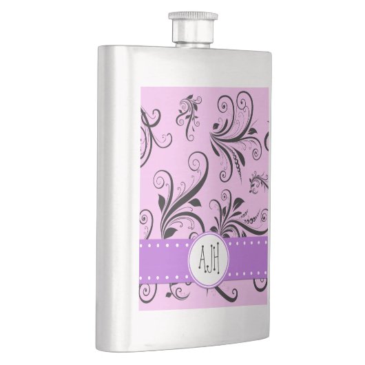 Damaskusmuster, rosa Damaske, Monogramm Flachmann (Rechts)