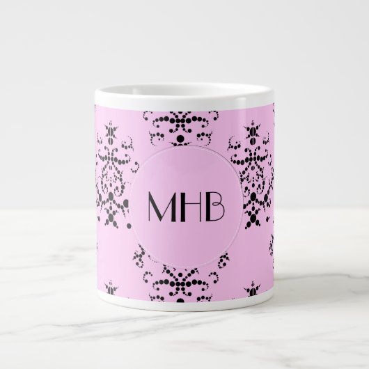 Damaskusmuster, rosa Damaske, Monogramm Jumbo-Tasse (Vorderseite)