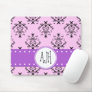 Damaskusmuster, rosa Damaske, Monogramm Mousepad