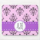 Damaskusmuster, rosa Damaske, Monogramm Mousepad (Vorne)