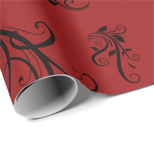 Damaskusmuster, roter Damaske, französischer Damas Geschenkpapier (Rolleneckpunkt)