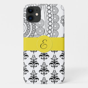 Damaskusmuster, Schwarz-Weiß-Damast, Monogramm Case-Mate iPhone Hülle