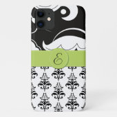 Damaskusmuster, Schwarz-Weiß-Damast, Monogramm Case-Mate iPhone Hülle (Rückseite)
