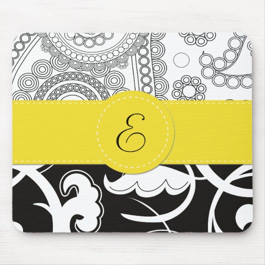 Damaskusmuster, Schwarz-Weiß-Damast, Monogramm Mousepad (Vorne)
