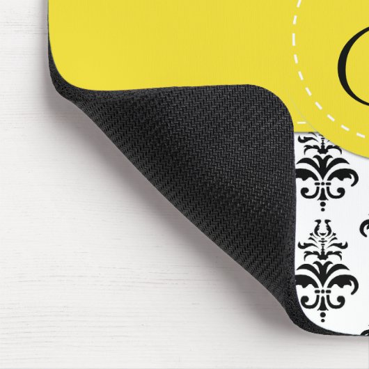 Damaskusmuster, Schwarz-Weiß-Damast, Monogramm Mousepad (Ecke)
