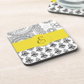 Damaskusmuster, Schwarz-Weiß-Damast, Monogramm Untersetzer (Linke Seite)