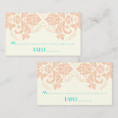 Damasmotif peach, aqua, Elfenbeinhochzeit Platzkar Platzkarte (Vorne/Hinten)