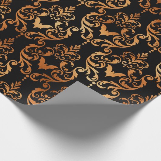Damasmustern aus Schwarz und Kupfer Geschenkpapier (Ecke)