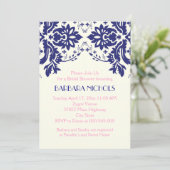 Damassohne, blau, rosa Hochzeitsfest Brautparty Einladung (Stehend Vorderseite)