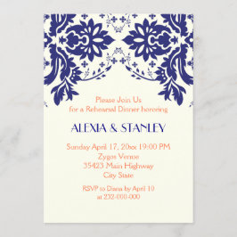 Damassovy blau, Korallenhochzeit Probe Dinner Einladung