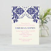 Damassovy blau, rosa Hochzeit Probe Dinner Einladung (Stehend Vorderseite)