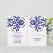 Damassowa, blaues, rosa Hochzeitsprogramm (Stehend Vorderseite)