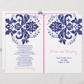 Damassowa, blaues, rosa Hochzeitsprogramm (Vorne/Hinten)