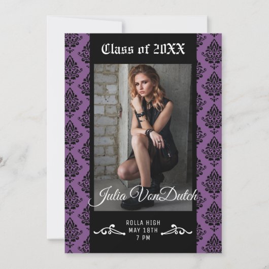 Damast-Abschluss-Mitteilung/Party Einladung (Vorderseite)