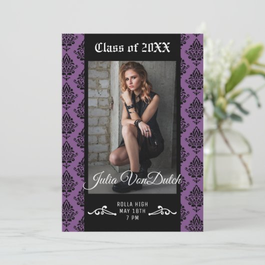 Damast-Abschluss-Mitteilung/Party Einladung (Stehend Vorderseite)