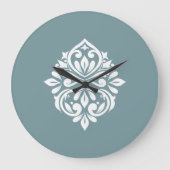 Damast Ambience Wall Clock (Pewter Blue) Große Wanduhr (Vorderseite)