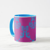 Damast Aqua-Lila Tasse (Vorderseite Links)