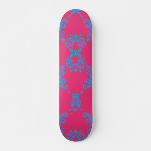 Damast Aqua-Magentarot Skateboard (Vorne)
