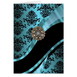 Damast aus Schwarz und Aquamarine